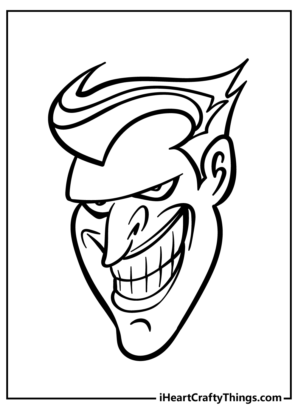 Printable coloring sheet featuring cartoony portrait of Joker based on ''Batman Animated Series''