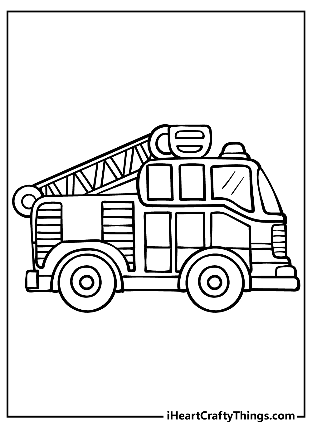 Printable pdf to color featuring side view of a small fire truck with blank background