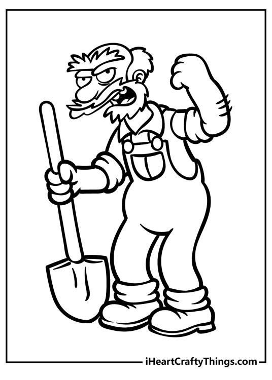 Deatiled printable picture to color featuring groundskeeper Willy from the Simpsons
