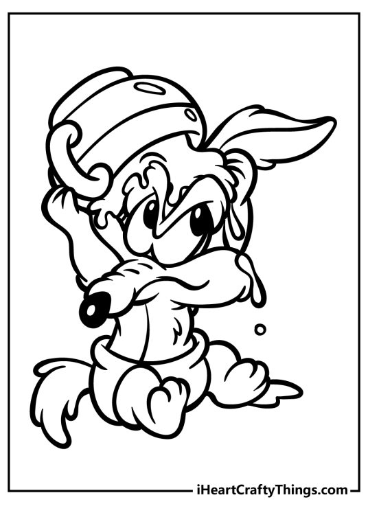 Looney Tunes poster of a Wile E Coyote featured as a baby annoyed about a jar of honey falled on him