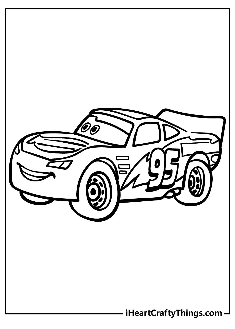 Coloring page for preschoolers featuring character Lightning McQueen with a number 95 on the side