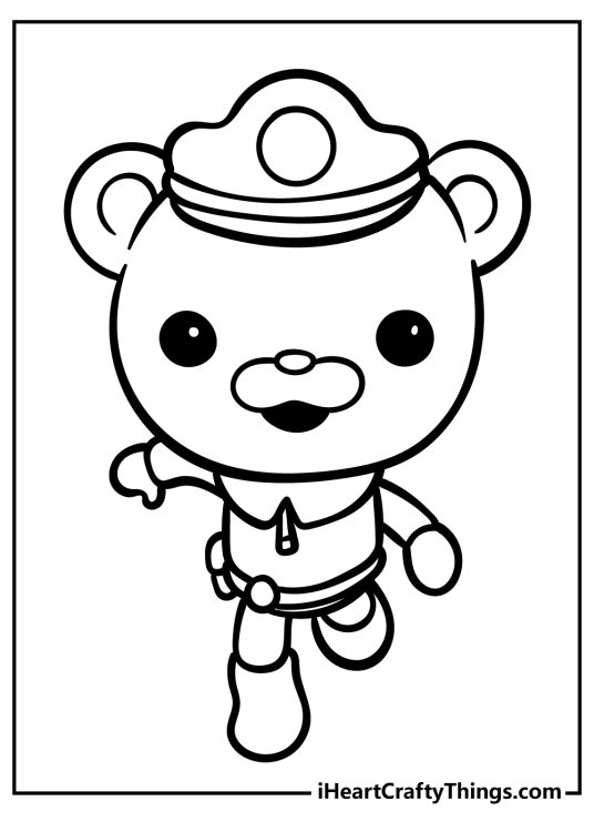 Octonauts coloring sheet for children depicting Captain Barnacles on the move in his uniform