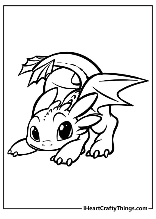Coloring printable for kids featuring playful Toothless in a position ready to jump