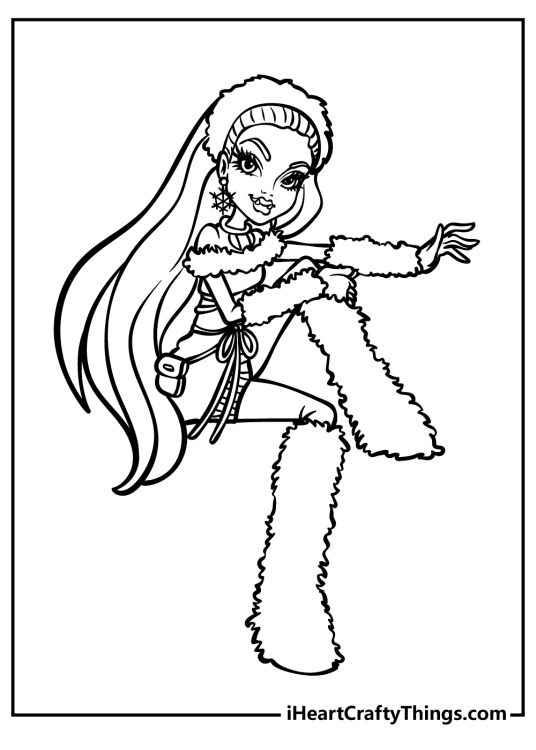 Free Monster High-themed picture to print and color featuring icy character Abbey Bominable