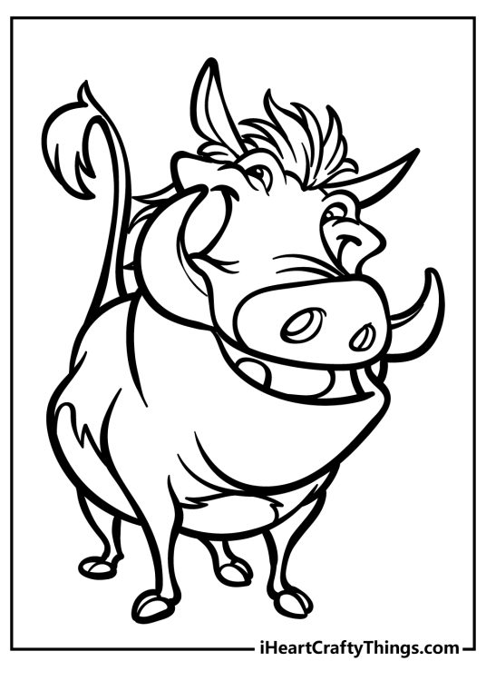 Lion King coloring image presenting detailed portrayal of Pumba with clear background