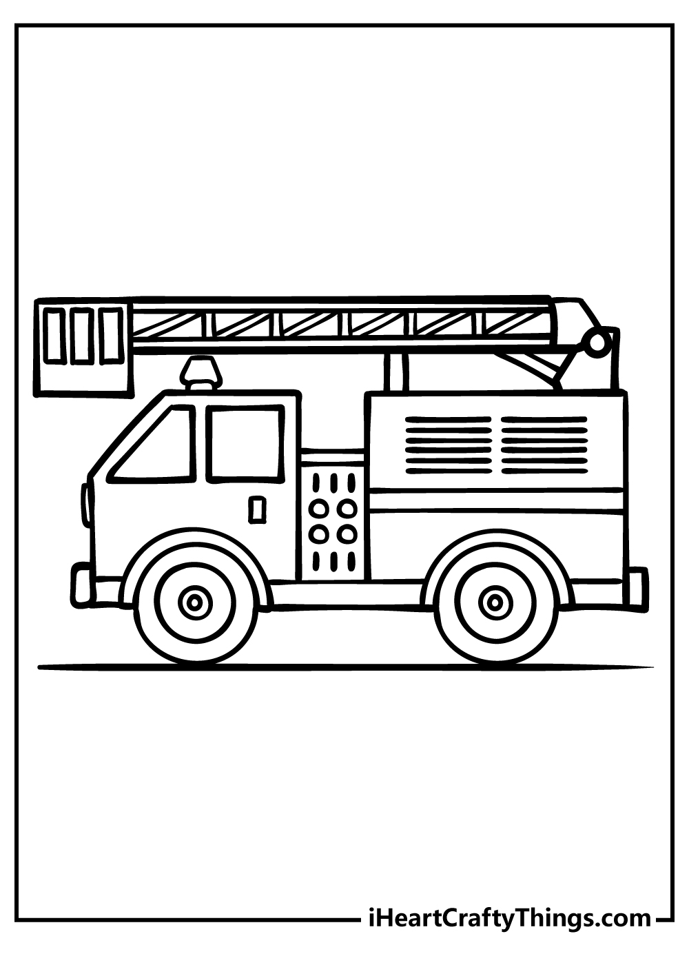 Free printable picture to color featuring cool fire truck with a pretty long ladder on its top