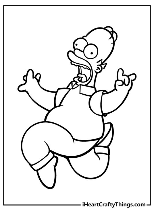 Simpsons coloring page featuring Homer running along while looking crazily happy