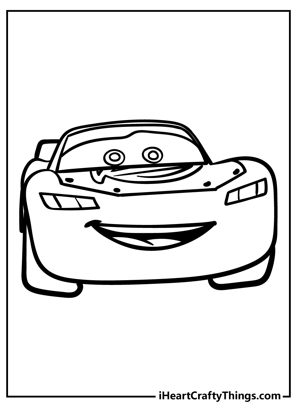 Face to face view of a Lightning McQueen looking happy and confident to print and color