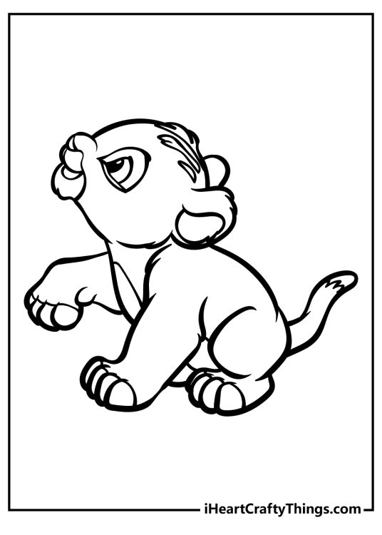 Lion King-themed picture for pre-schoolers featuring side view of a sitting baby Simba