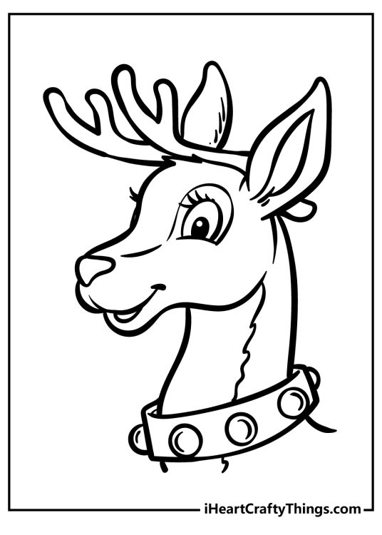 Printable pdf featuring close-up of an elegant Rudolph drawn in more realistic style