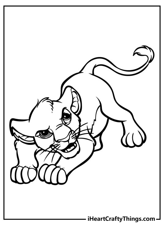 Lion King-themed printable drawing showing Simba looking tense and a little bit aggressive