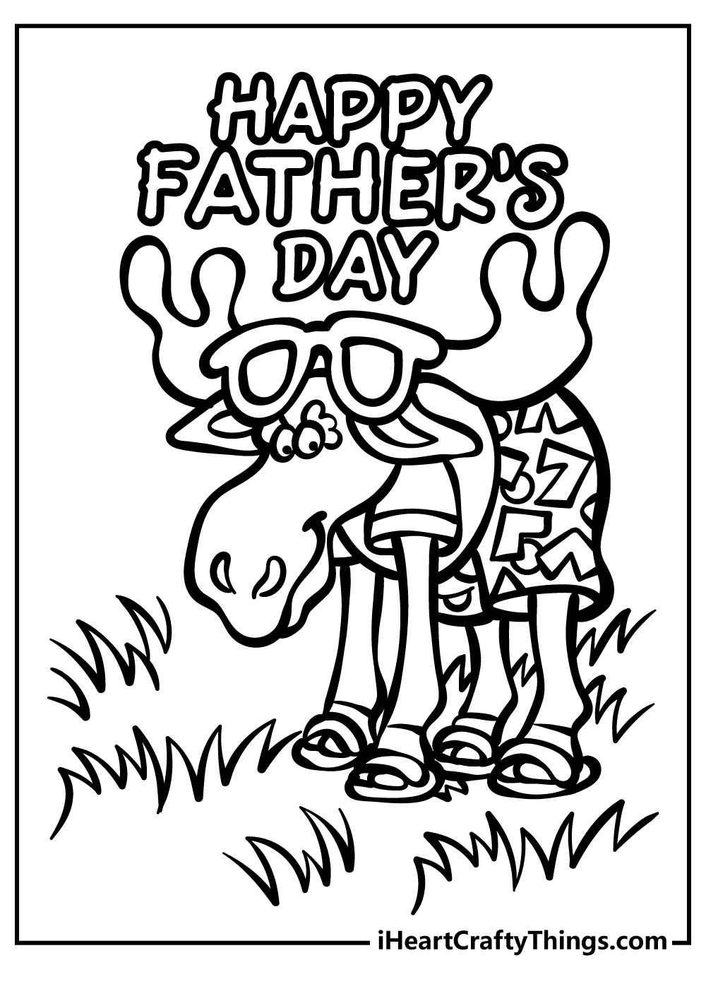 Cartoon moose Father's Day coloring page fun and easy for kids