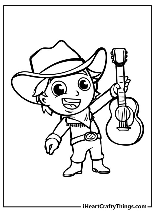Printable picture of a Ryan dressed as a cowboy posing with a guitar in his left hand