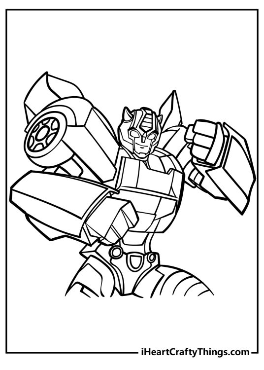 Transformers coloring printable featuring famous Bumblebee in a fighting position