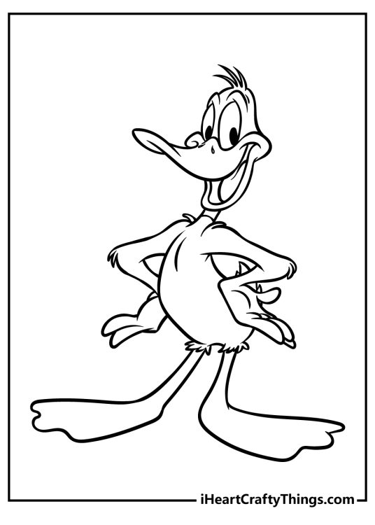 Printable coloring picture for kids presenting cheerful Daffy Duck from Looney Tunes