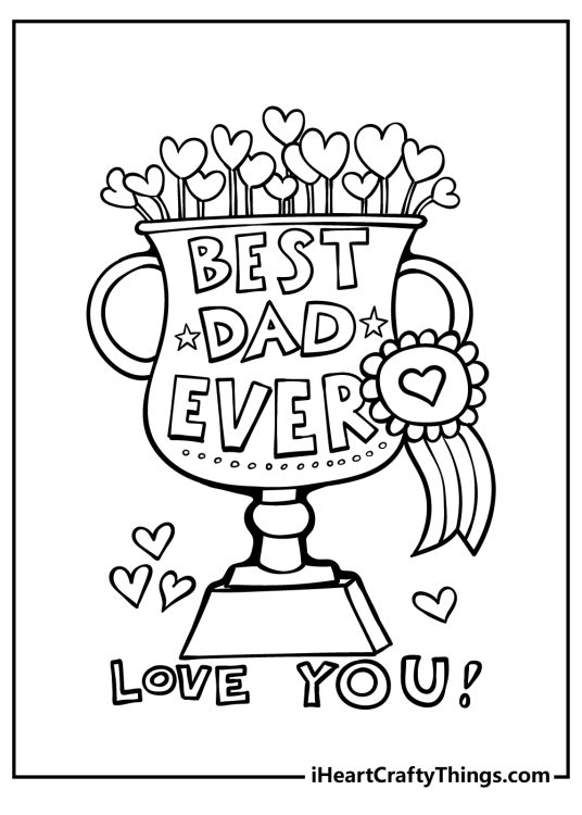 Best Dad Ever trophy coloring page for Father