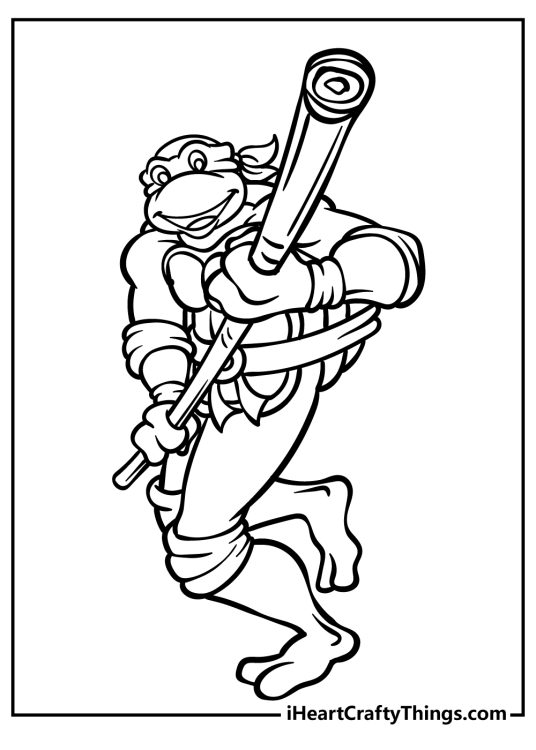 Ninja Turtles printable picture featuring Donatello showing off his signature weapon