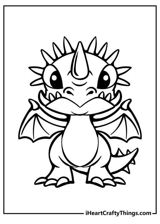 Free printable featuring little dangerous dragon with spikes on his head and sharp teeth