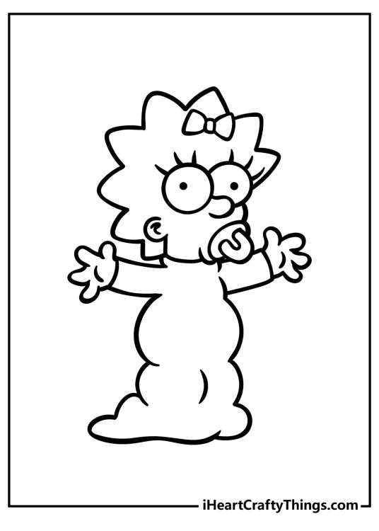 Simpsons-themed picture of a cute-looking baby Maggie with a dummy and arms spread wide