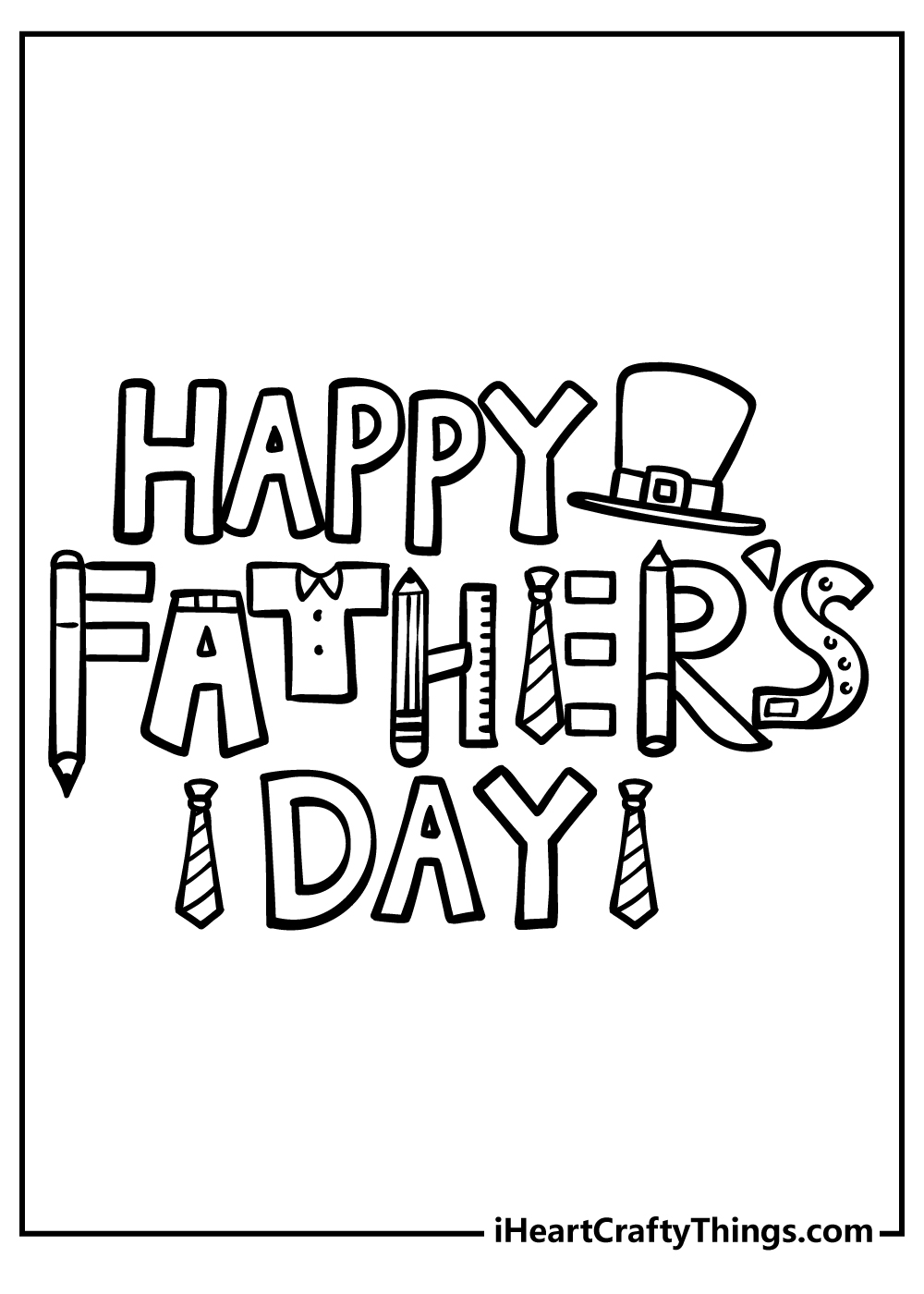 Happy Father's Day coloring page with letters decorated as ties and hats