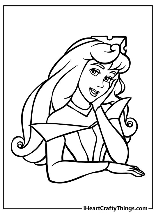 Sleeping Beauty-themed image presenting close-up of a dreamy princess resting her head on her hand