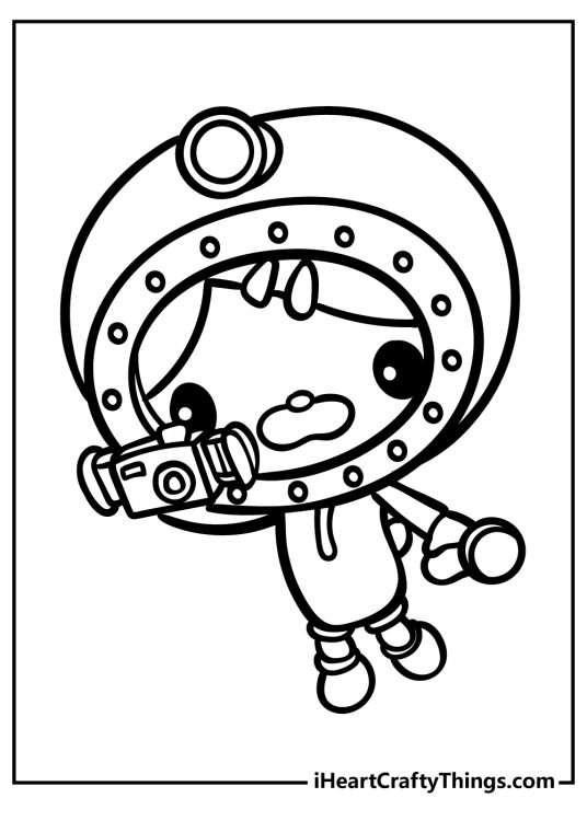 Octonauts-themed coloring poster caprturing character Dashi the Daschund in a diving suit