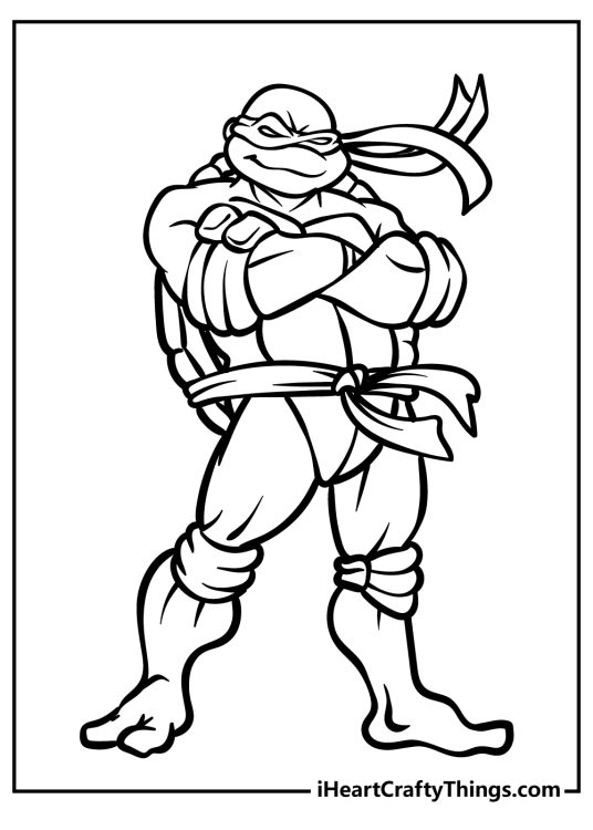 Ninja Turtles coloring sheet depicting turtle in a really cool pose with crossed arms
