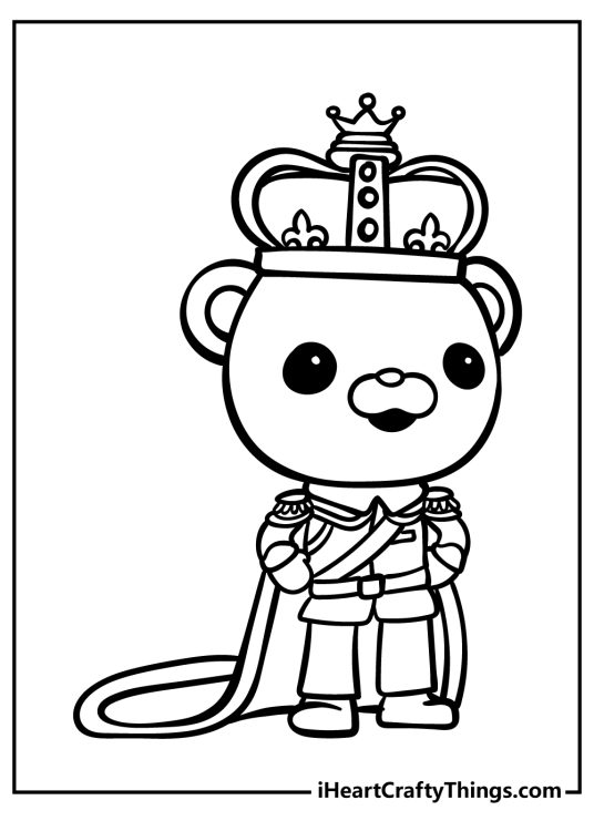 Octonauts coloring page for kids depicting Captain Barnacles portrayed as a king