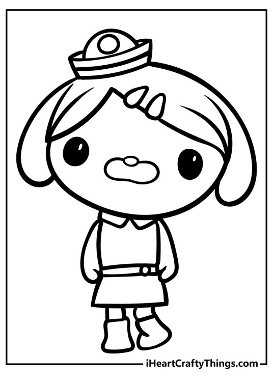 Octonauts-themed coloring picture featuring character Dashi the Daschund in a casual attire
