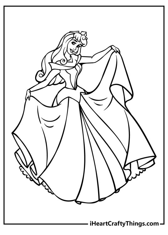 Free printable picture featuring princess Aurora from Sleeping Beauty performing a graceful curtsey