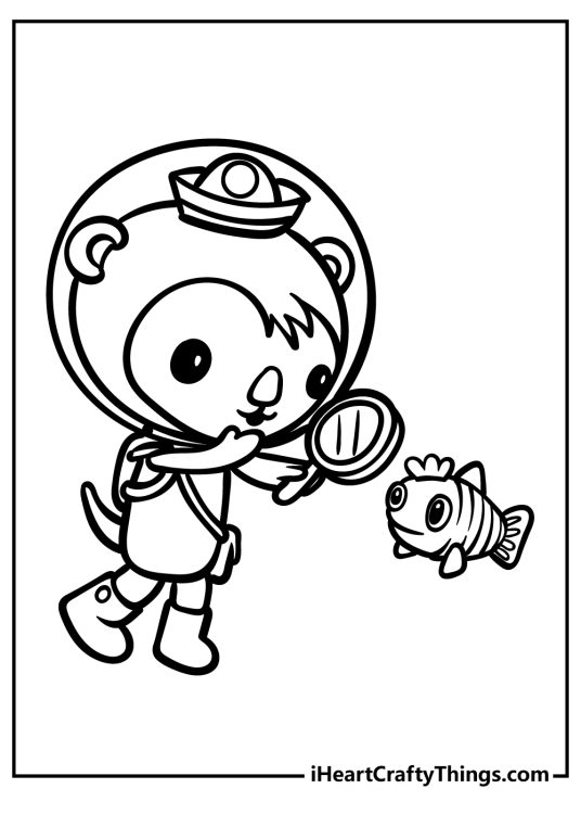 Octonauts picture featuring Shellington investigating a fish with his magnifying glass