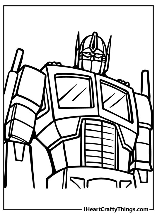 Printable sheet featuring close-up image of Transformers character Optimus Prime