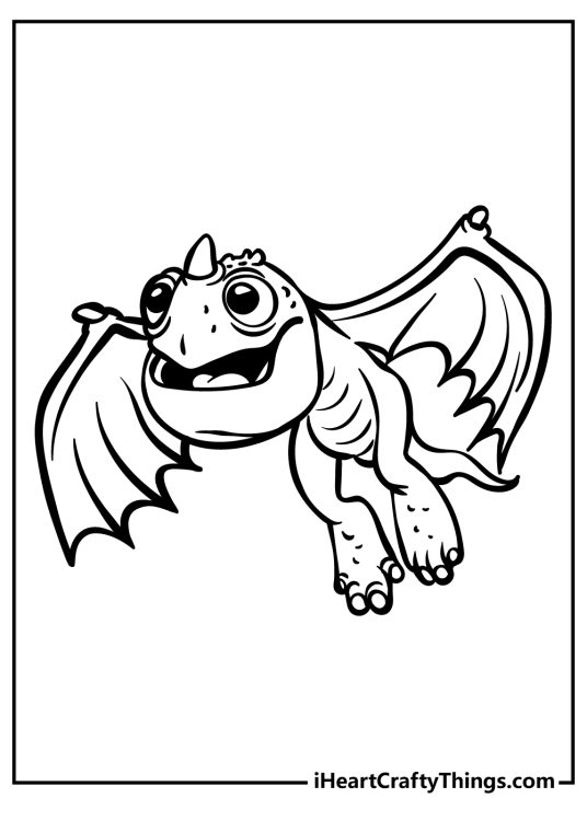 How To Train Your Dragon coloring printable featuring dragon with a horn in flight