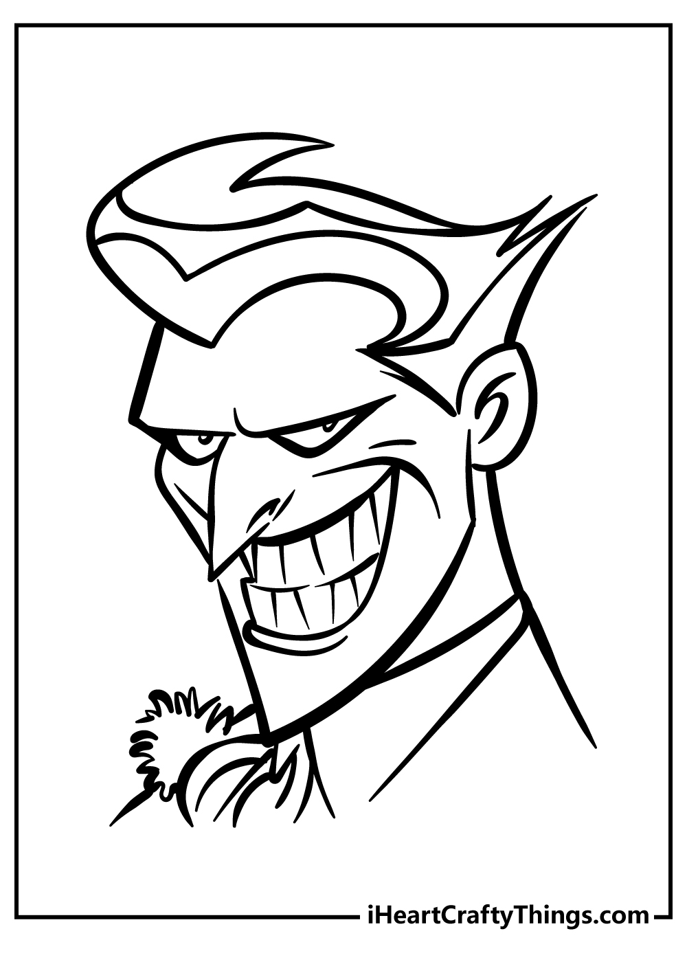 Free coloring page featuring close-up of the Animated Series Joker with his famous grin