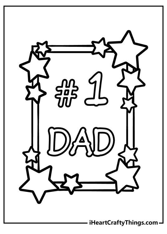 #1 Dad framed with stars coloring page for Father