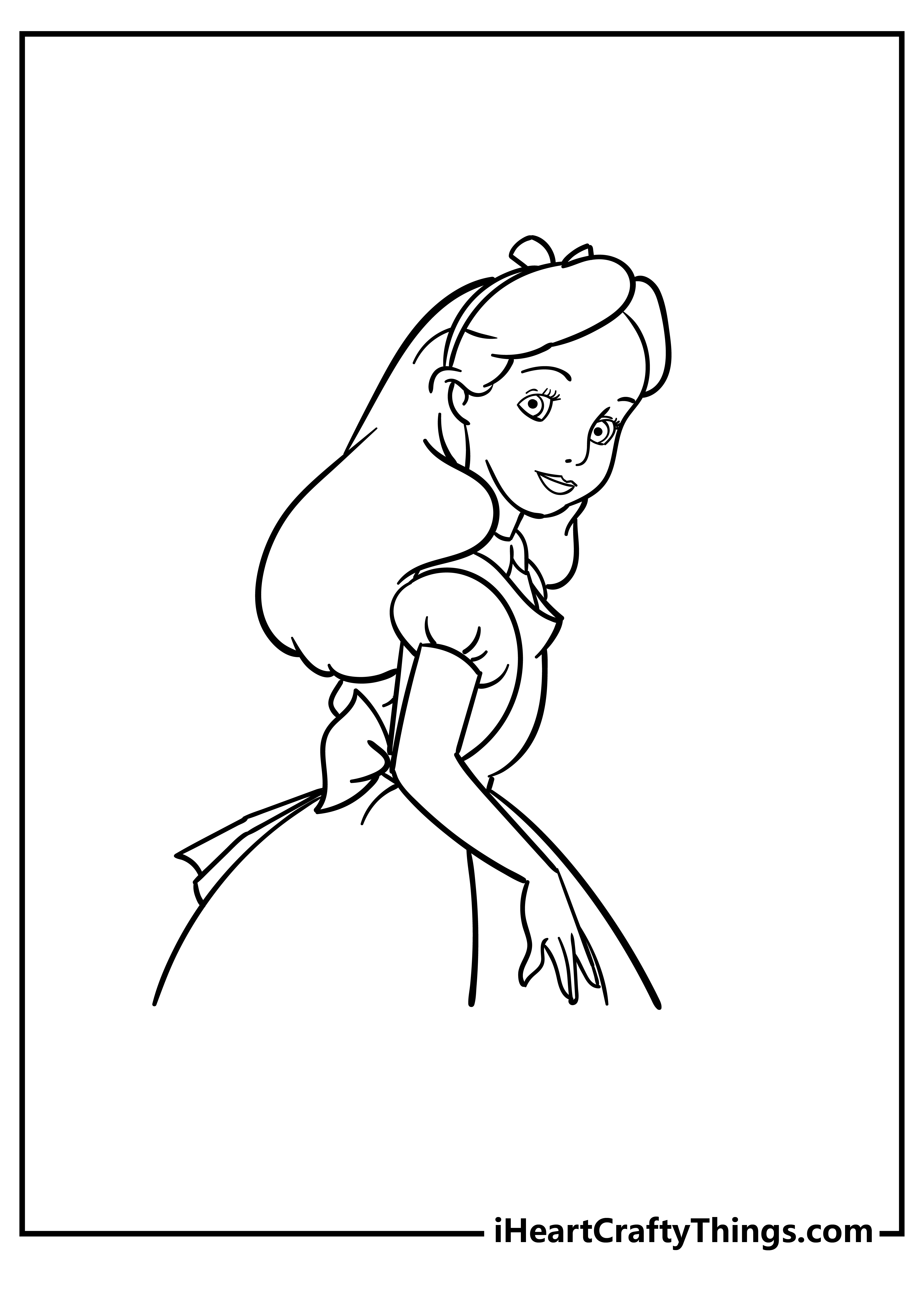 Closeup of Alice In Wonderland Coloring Page