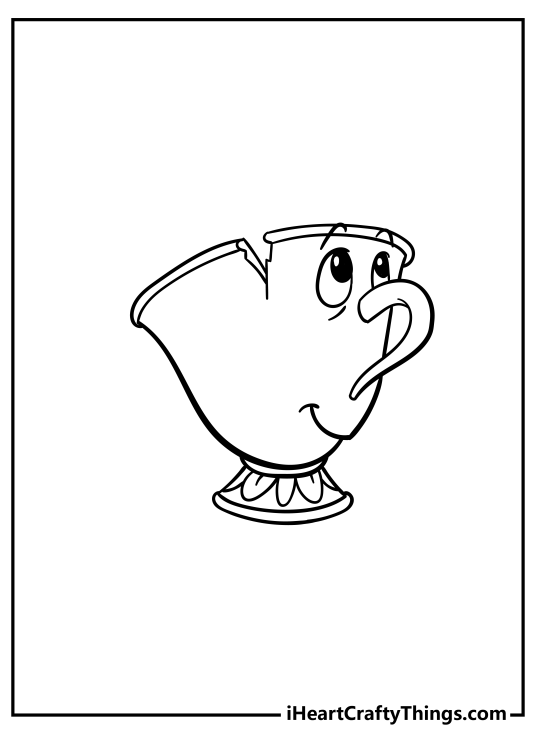 Beauty and the Beast-themed coloring sheet featuring lovable character Chip with clear background