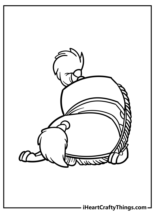 Beauty and the Beast-themed coloring page depicting castle dog Sultan transformed into a Footstool