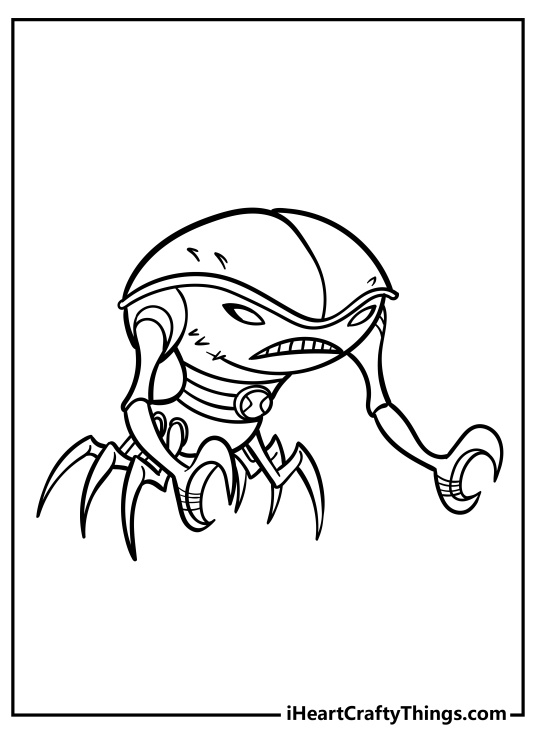Coloring picture for children presenting Ben 10 alien Brainstorm looking like a giant crab