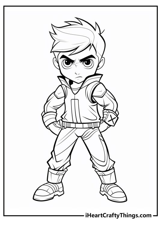 Detailed coloring image for children fearturing serious-looking character Ben 10