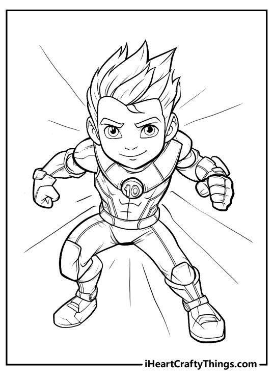Ben 10 printable poster for kids featuring detailed image of Ben striking a cool pose in his outfit with number 10
