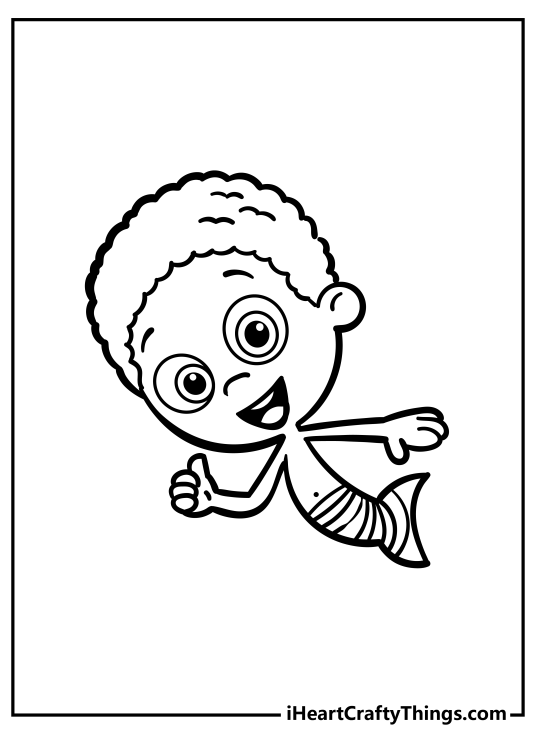 Bubble Guppies-themed image to color featuring cheerful Goby holding his right thumb up