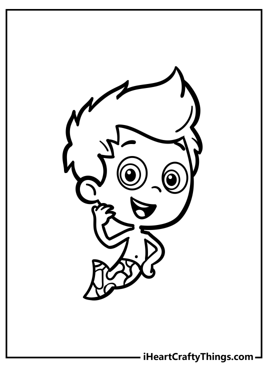 Bubble Guppies coloring sheet presenting character Gil with his signature hair with a fin