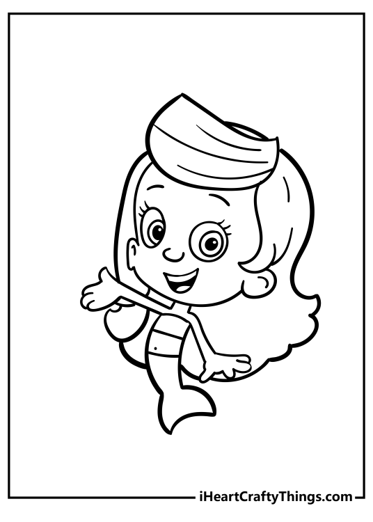 Detailed Bubble Guppies drawing featuring sweet mermaid Oona with curly hair and big eyes