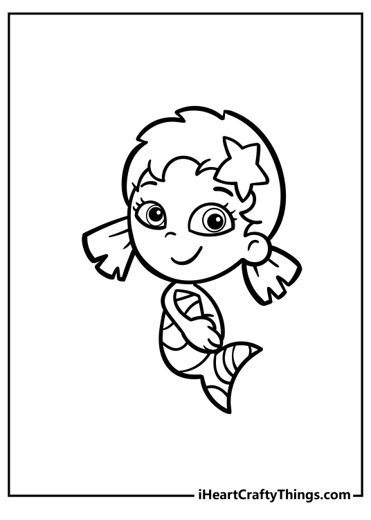 Bubble Guppies coloring page depicting character Oona with a star-shaped clip in her hair