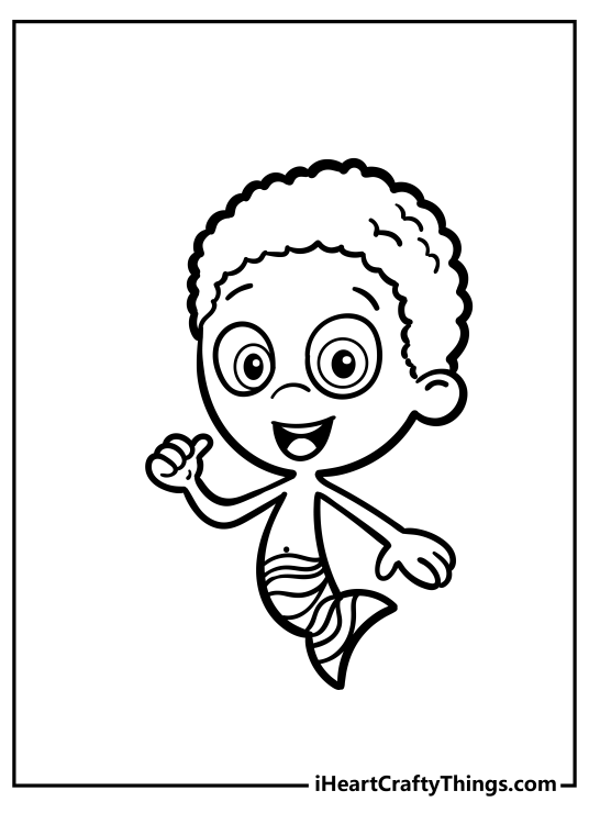 Bubble Guppies drawing for kids with simple outlines presenting Goby with a big grin