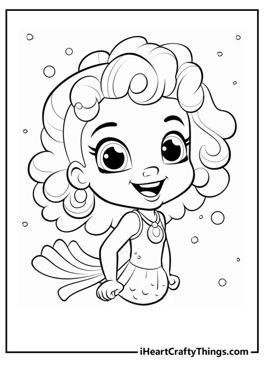 Detailed Bubble Guppies drawing featuring sweet mermaid Oona with curly hair and big eyes