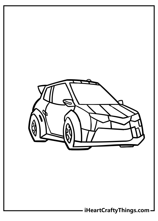Bumblebee-themed printable page featuring car version of Bumblebee with clear background