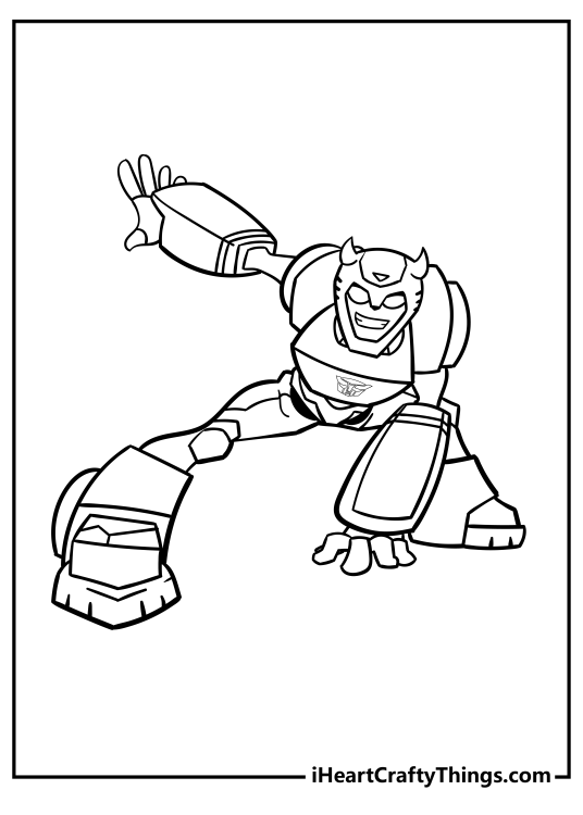 Free printable image featuring Bumblebee drawn in a cartoony style striking a cool pose
