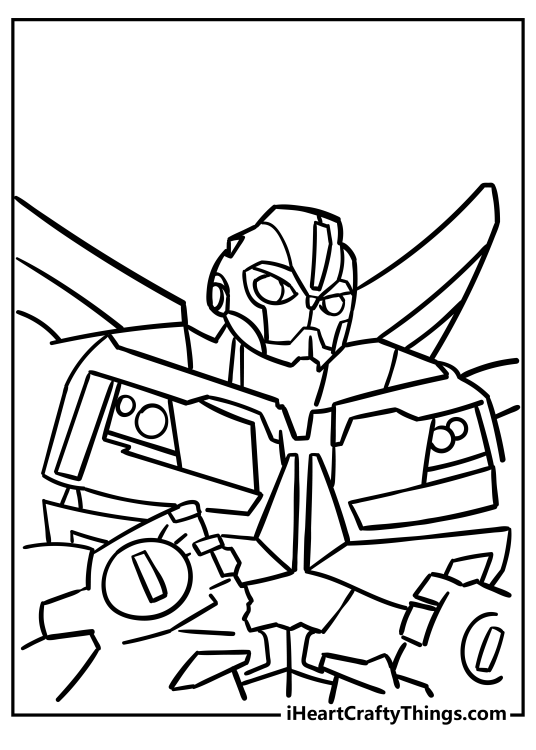 Printable coloring drawing for kids presenting Bumblebee featured in high-tec style